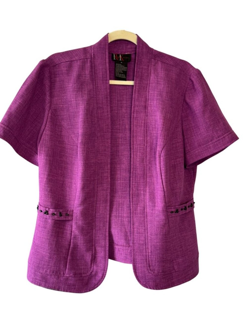 R&K Originals Women's Size 14 Purple Short Sleeve Beaded Open Front Jacket Blaze